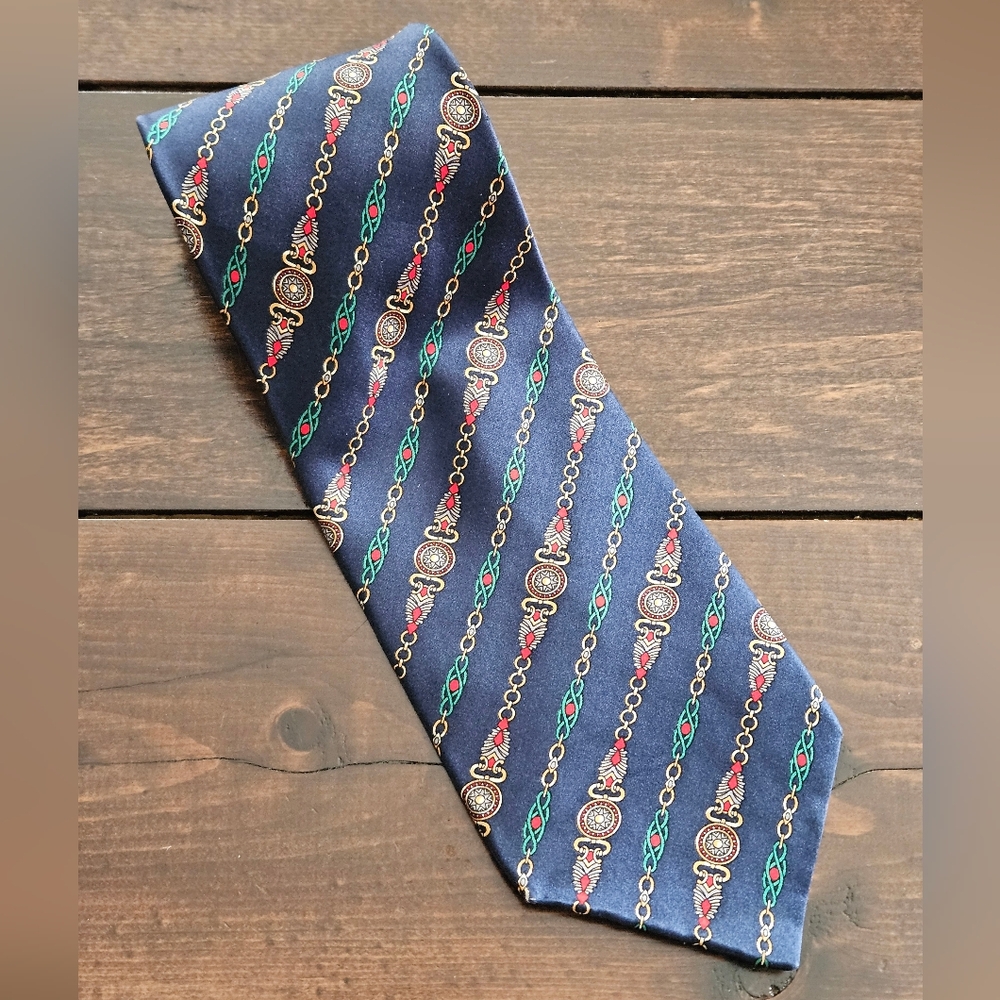 Made in Canada Vintage 100% Silk Polifroni Milano Neck Tie Navy Blue Pattern